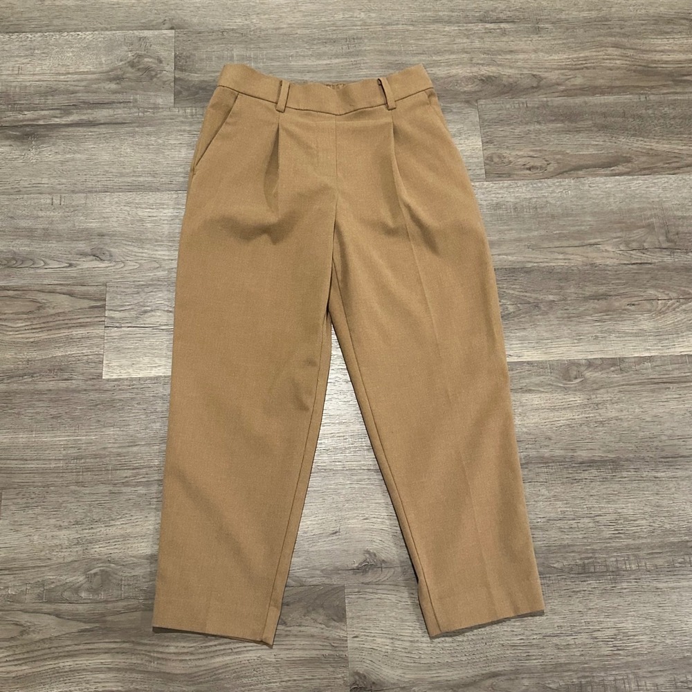 Loft Womens Camel Brown Pleated Ankle Pants Elastic Back Size SP 597722 FA22